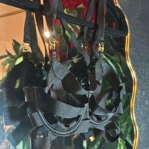 Victorias secret Black Strappy Bra with Gold Accents